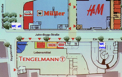 Alter und geplanter neuer Standort der �ffentlichen Toiletten